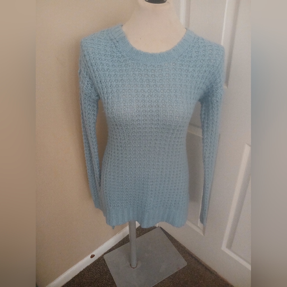 LIKE NEW Womens Light Blue Knit Long Sweater Fitted Dress Rue 21 Sz M